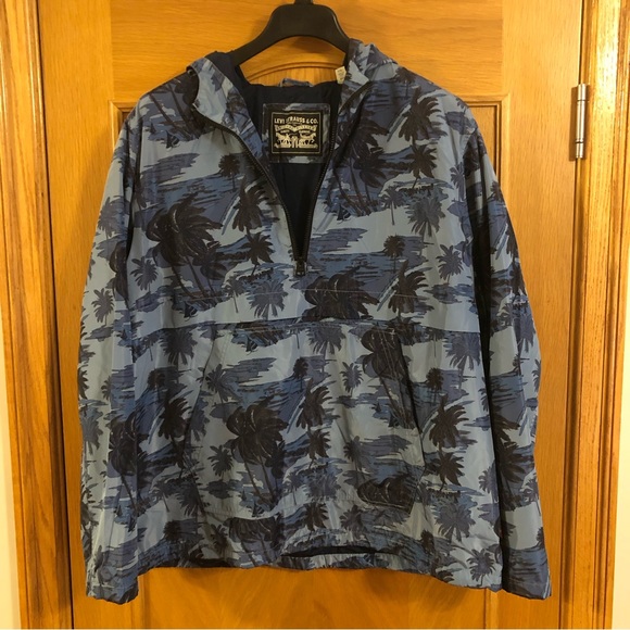 Levi's Men's Lightweight Hooded Popover Jacket, Light Blue Palm Print Size XXL - Picture 3 of 11
